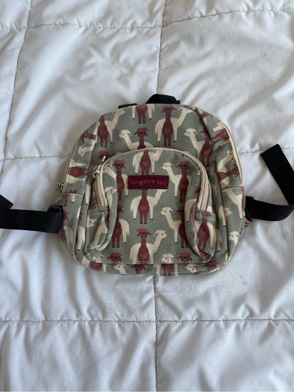 bungalow 360 Mini Backpack Alpaca Llama Print Canvas Vegan Cottagecore Small